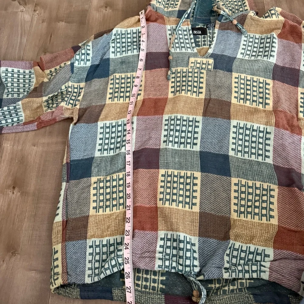Vintage Pasta‎ Hooded Sweater Free Size Patchwork Drug Rug Lightweight